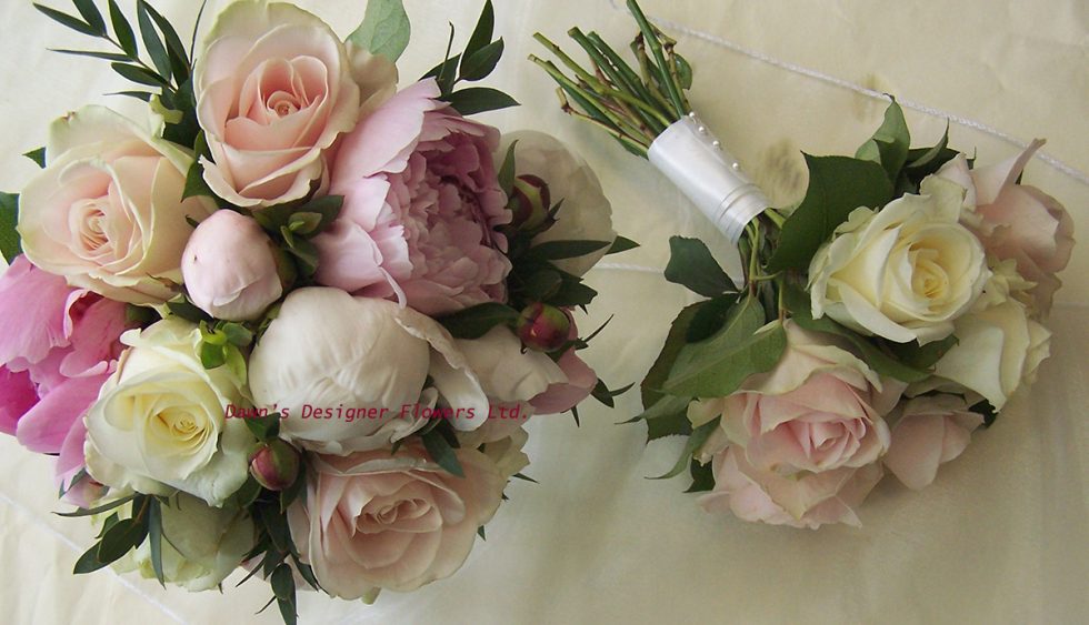 Pink and cream peony and rose bouquet