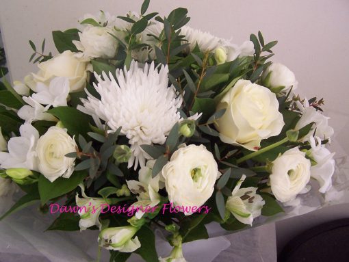 White hand tied bouquet of flowers