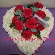 Red and white based heart funeral tribute