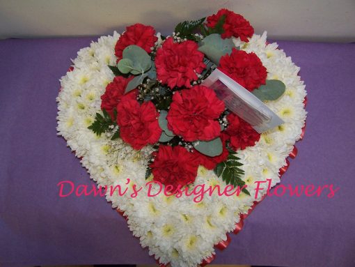 Red and white based heart funeral tribute