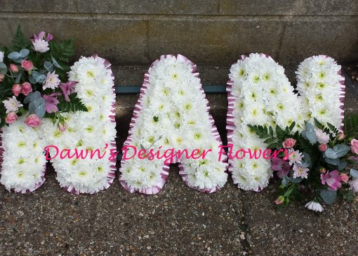 Pink and white colour letters