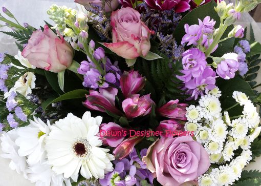 scented stocks,gerbera,alstromeria, purple,cream,pink, lilac flowers