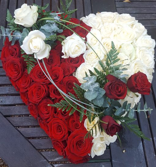 Red and cream rose heart.