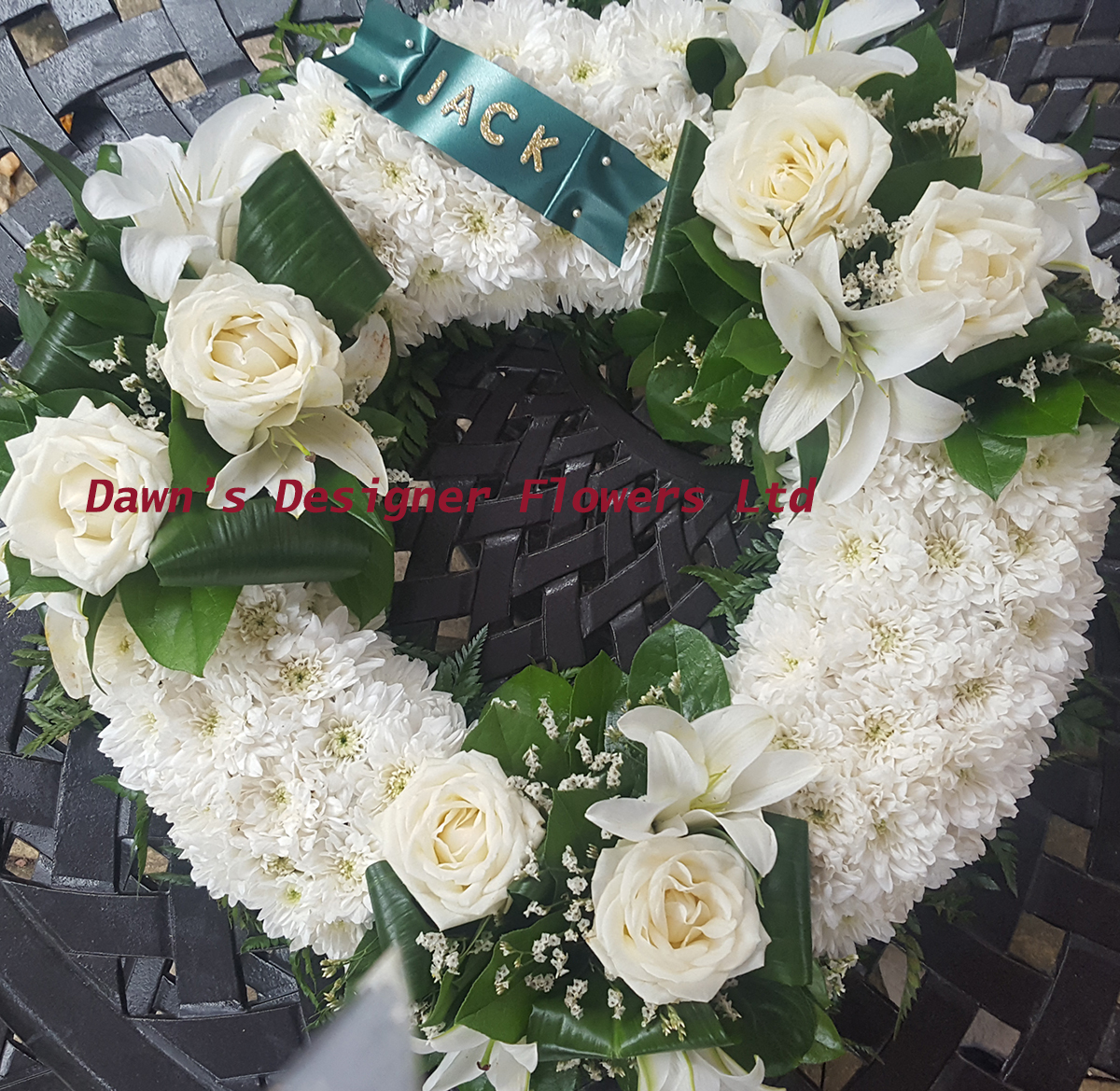 Funeral Wreath Cream roses,white lilies